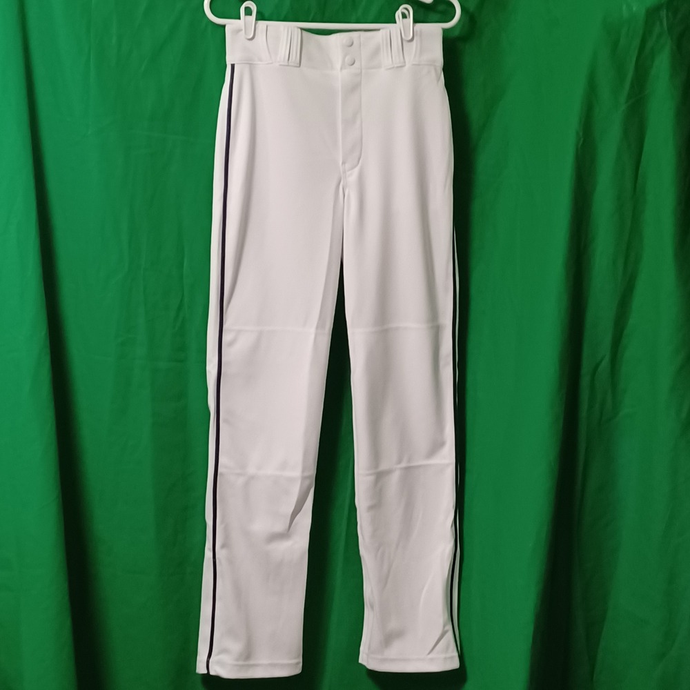 Champro Youth XL White Baseball Pants Navy Blue Piped Side Stripe Open Bottom
